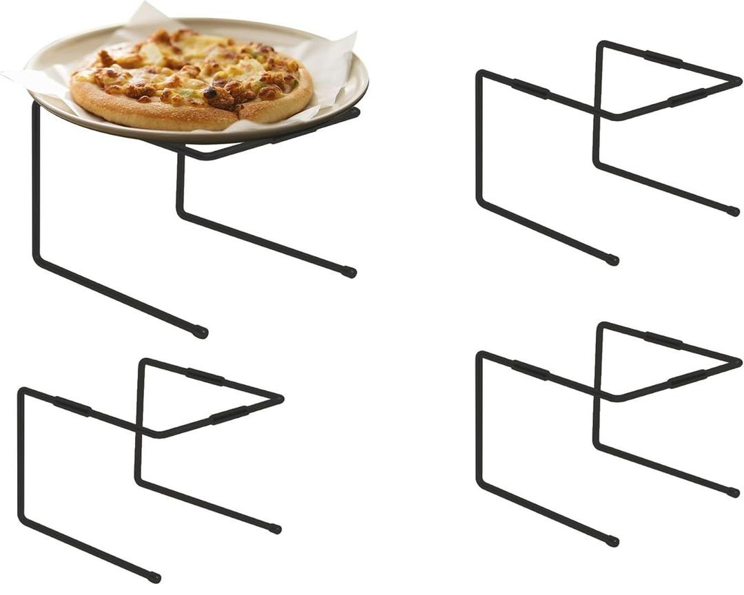 HPC DECOR 4PCS Black Metal Pizza Stands for Tables- Pizza Pan Riser Rack Holder- Food Display Riser Stands for Party Buffet Table Platter Tray- Metal Display Stands for Home, Restaurant, Catering