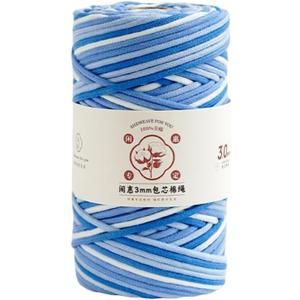 Braided Macrame Cotton Cord 3mm(1/8 inch) x 109Yards Macrame Rope 100% Natural Cotton Cord for Macrame Supplies Boho Bag Crafts Decorative Projects (Blue Gradient)