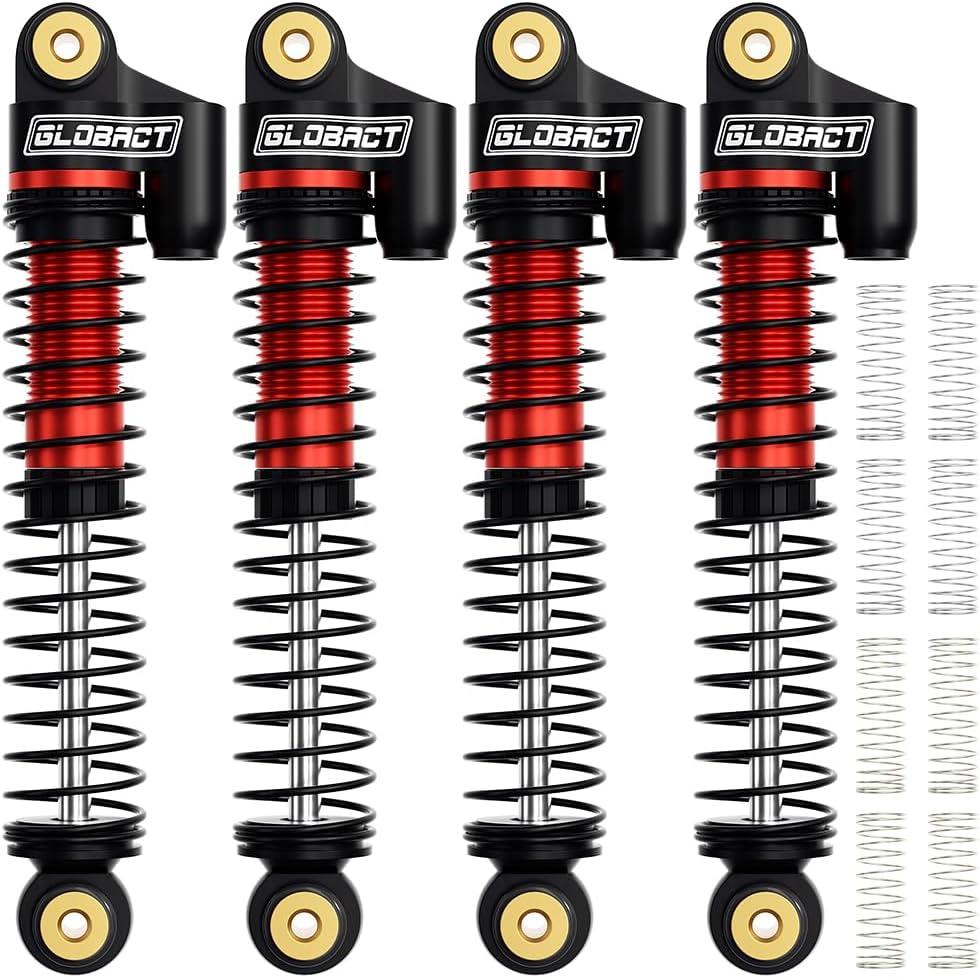 GLOBACT 52mm Aluminum Front & Rear Shocks for 1/24 Axial SCX24 Bronco/JLU CRC/Deadbolt/Gladiator /C10 Upgrade Accessories (4PCS Black Red)