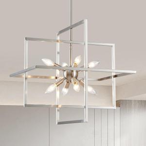 Modern Chandelier, 8-Light Geometric Ceiling Light Fixture, 22" Height Adjustable Brushed Nickel Lamp for Foyer, Stairway, Living Room