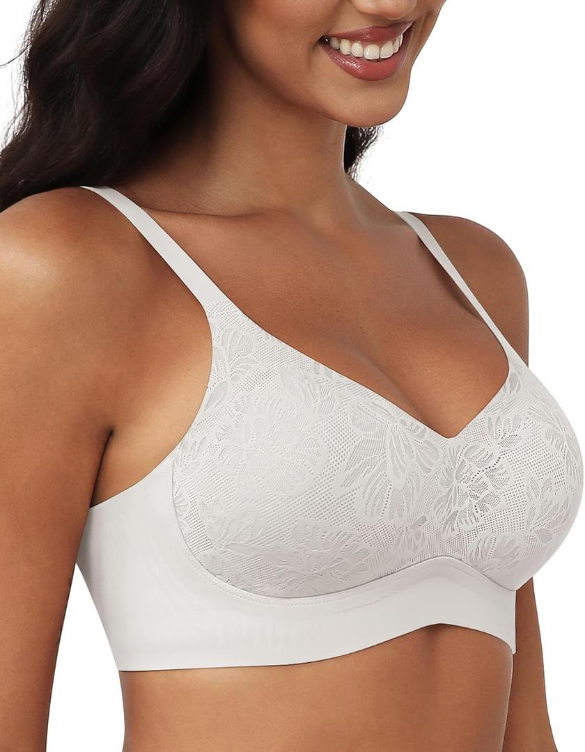 Bras for Women Lace V Neck Seamless Wireless No Underwire Supportive Pushup Brasieres Comfortable T Shirt Bra (40DD)