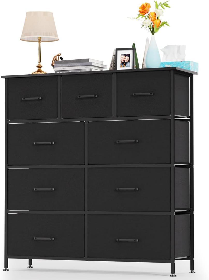 FDW 9-Drawer Fabric Dresser,Sturdy Storage Tower Dresser for Bedroom with Metal Frame,Clothes Organizer Easy-Pull Fabric Bins for Bedroom,Closet,Black FDW 9-Drawer Fabric Dresser,Sturdy Storage Tower Dresser for Bedroom with Metal Frame,Clothes Organizer Easy-Pull Fabric Bins for Bedroom,Closet,Black