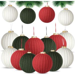 12 Pack Crochet Christmas Ball Ornaments Christmas Knitted Tree decorr - Earthy Tones & Festive Colors for Xmas Tree Decorating (Vintage Christmas Set, 4 inch)