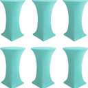 Cocktail Table Covers-Spandex Round High Top Table Cloths 6 Pack 32x43 Inch-Aqua Blue Stretch Fitted Bar Tall Tablecloth for Pub Bistro Highboy Party Banquet Height Folding Satnding Tables
