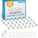 Vmaisi Adhesive Magnetic Locks for Cabinets & Drawers (32 Locks and 4 Keys)