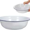 FOMIYES Vintage Enamel Foot Soaking Basin, Retro Foot Bath Soak Tub for Spa Pedicures, Multi-Purpose Wash Basin for Feet, Face, Laundry, and More, 11.81 X 11.81 X 3.54 Inches, White with Blue Rim