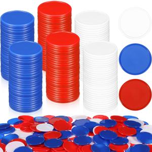 Wettarn 600 Pcs Plastic Poker Chips 1.45 Inch 3 Colors Blank Bingo Chips for Adults Poker Counters Learning Math Counting Play, Red, Blue, White
