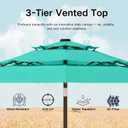 Kingdura 10ft 3-Tier Patio Umbrella with Solar Lights, Table Umbrella Outdoor Patio with Easy Crank & Tilt, 8 Sturdy Ribs, UV Protection, 32 LED Lights for Deck, Poolside, Market (Tiffany blue)