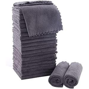 MOONQUEEN Ultra Soft Premium Washcloths Set - 12 x 12 inches - 24 Pack - Quick Drying - Highly Absorbent Coral Velvet Bathroom Wash Clothes - Use as Bath, Spa, Facial, Fingertip Towel (Grey)