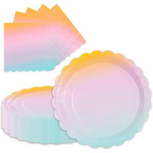 40 Pcs Rainbow Party Dessert Plates and Napkins Sets Party Plates 9" Paper Plates and 6.5" Napkins Party Supplies Tableware Decoration For Birthday Picnic