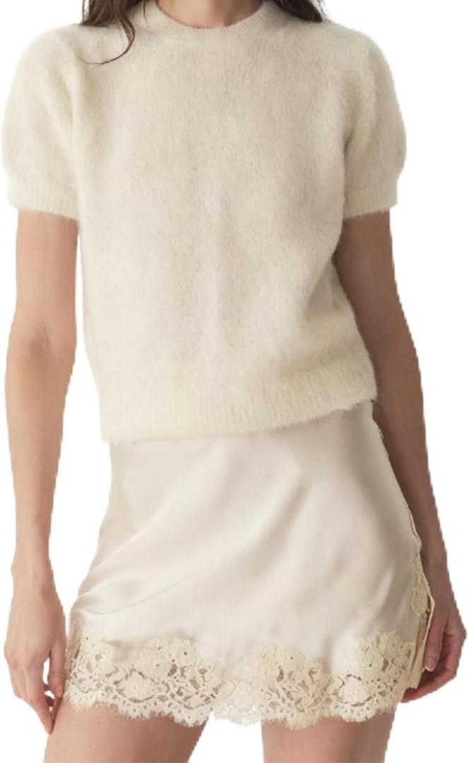 Women Lace Satin Mini Skirt Y2K Lace Trim Silk Slip Skirt Low Rise Bodycon Short Underskirt Streewear (Small)