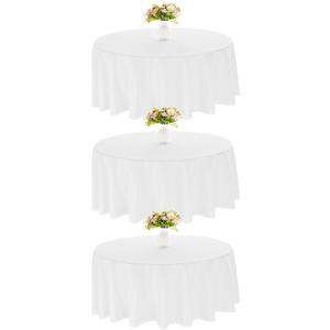 3 Pack 90 Inch Round White Polyester Tablecloth Bulk Washable Table Covers for Wedding Dining Table Buffet Parties Banquet Decor(White)