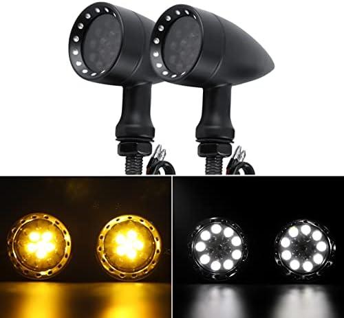 DREAMIZER Universa Motorcycle LED Turn Signals Light Bullet Front Running Indicator Lamp Compatible with Sportster Iron 883 1200 Softail Dyna - 2Pcs Black, Front