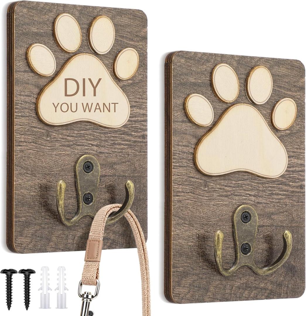 Kathfly 2 Pcs Dog Leash Holder Wall Mount Paw Print Pet Harness Hanger with Hook Dog Collar Organizer for Entryway Memorial Cat Leash Holder for Wall