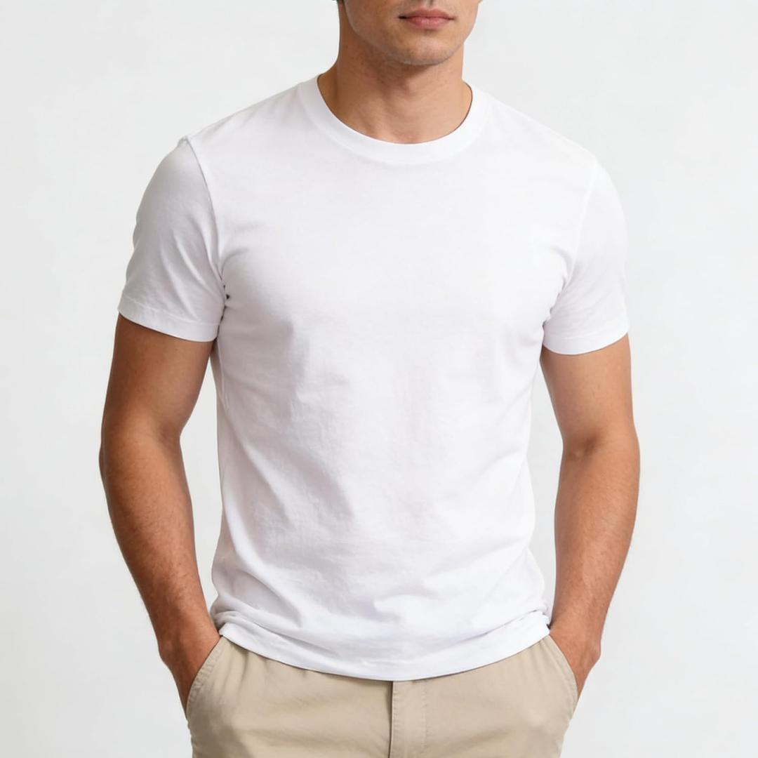 Men's T-Shirt 1-Pack Large Size, Soft Breathable Daily Basic A-Shirt Stretchy Fitting, Solid Color Tee for Daily Commute Office Work Hiking Training Gym Workout White