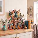 Wesiti Cat Wall Art Decor Iron Wall Sculptures Decor for Cats Lover 12.3 x 13 Inches Colorful Retro Mid Century Cat Signs for Home Living Room Bedroom Kitchen Office