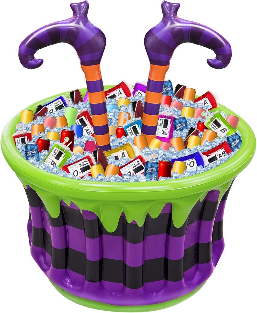 TURNMEON Halloween Inflatable Witch Legs Cauldron Cooler, 200+ Cans Super Capacity Drink Cooler, 40" Halloween Party Decorations for Holiday Party Home Indoor Outdoor Garden Lawn Yard