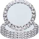 Silver Glass Charger Plates, Set of 4-13 Inch Round Mirror Chargers with Glass Mosaic Rim for Wedding Party Table Decor