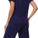 WiWi Woman Short Sleeve Top with Capris Pants Sets Soft Loose Pajamas Set Casual-Viscose from Bamboo, Navy, Medium