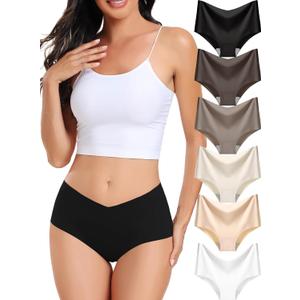 Women's Seamless No-Show Bikini Underwear Comfortable Stretch Invisible Hipster Panties for Everyday Wear 6PACK (Medium, Coffee)