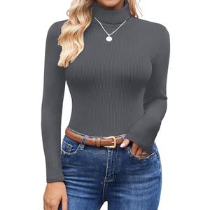 Ekouaer Women's Turtleneck Shirts Ribbed Pullover Sweater Long Sleeves Tops Midweight Thermal Underwear Blouse Size L