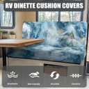 Blue Marble Print RV Dinette Cushion Covers RV Stretch Sofa Seat Slipcovers Include 1 Bench Cover 1 Backrest Cover Comfortable Camper Cushion Slipcover RV Accessories for Inside