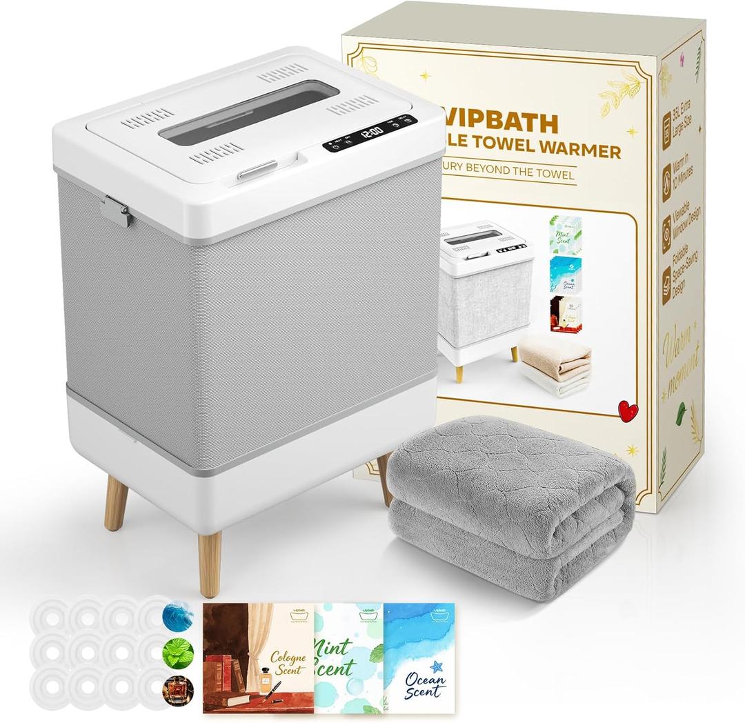 35L Towel Warmer Gift Set  Family-Sized Foldable Design with Window, Dual Safety Shut-Off for Overheat & Tip-Over, 12 Aroma Discs  A Spa-Like Luxury for Home & Loved Ones