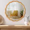 PERFNIQUE Scalloped Round Mirror 24", Wood Framed Nursery Wall Mirror with Tempered Glass, Decorative Wavy Edge Circle Mirror for Bedroom, Entryway or Living Room