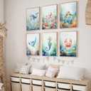 6Pcs Nursery Sea Animal Canvas Wall Art Ocean Cute Watercolor Animal Kids Room Painting Pictures Wall Decor Poster Printing Artwork for Baby Boy Girl Bedroom Children Room Unframed