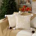 Tufted Snowflake Throw Pillow Covers Set of 2, 18x18 Inch Cream Neutral Winter Cushion Covers with Pom Poms, Cozy Rustic Modern Christmas Farmhouse Sofa Couch Bed Decor