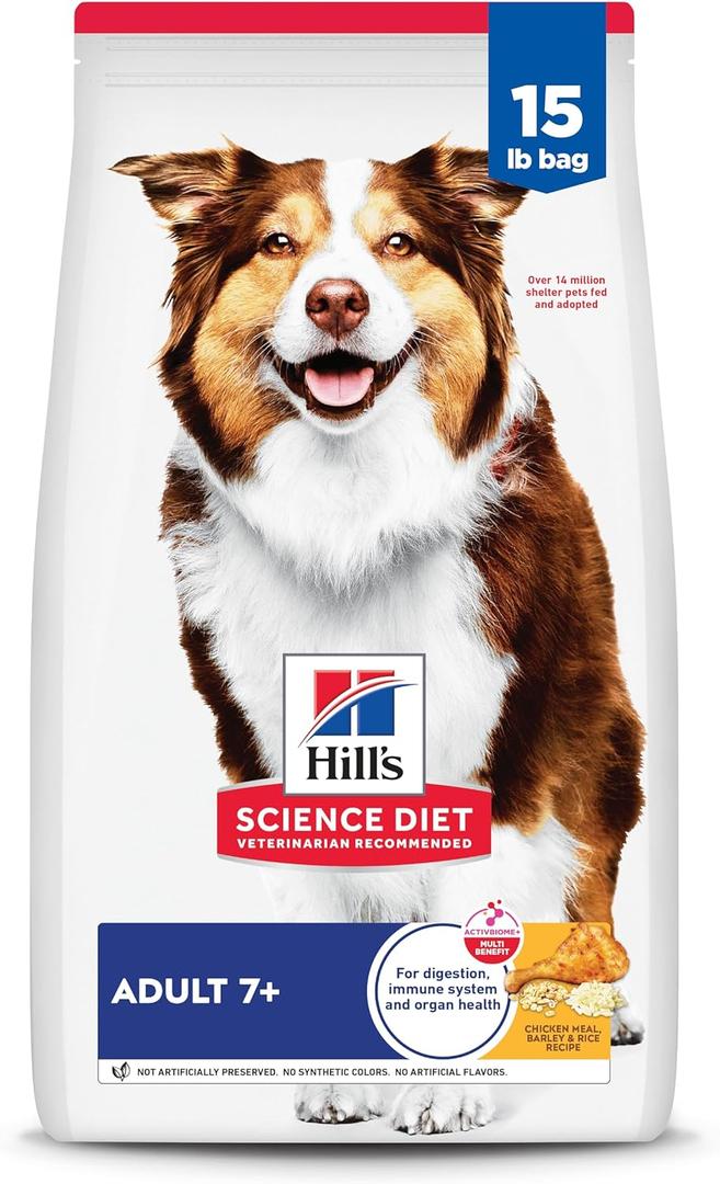 Hill's Science Diet Adult 7+, Senior Adult 7+ Premium Nutrition, Dry Dog Food, Chicken, Brown Rice, & Barley, 15 lb Bag, BB Date: 03/20/27