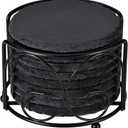 Slate Drink Coasters with Metal Holder, GOH DODD Set of 8 Black Coasters, 4 Inch Stone Coaster Set Tabletop Protection for Home Outdoor Kitchen Apartment Decor Housewarming Gifts Wedding Party, Round