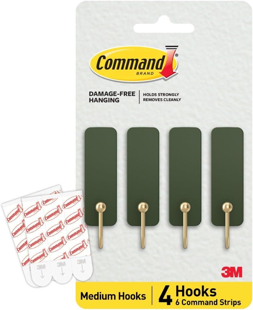 Command Medium Wire Hook, Rosemary, 4 Hooks, 6 Strips