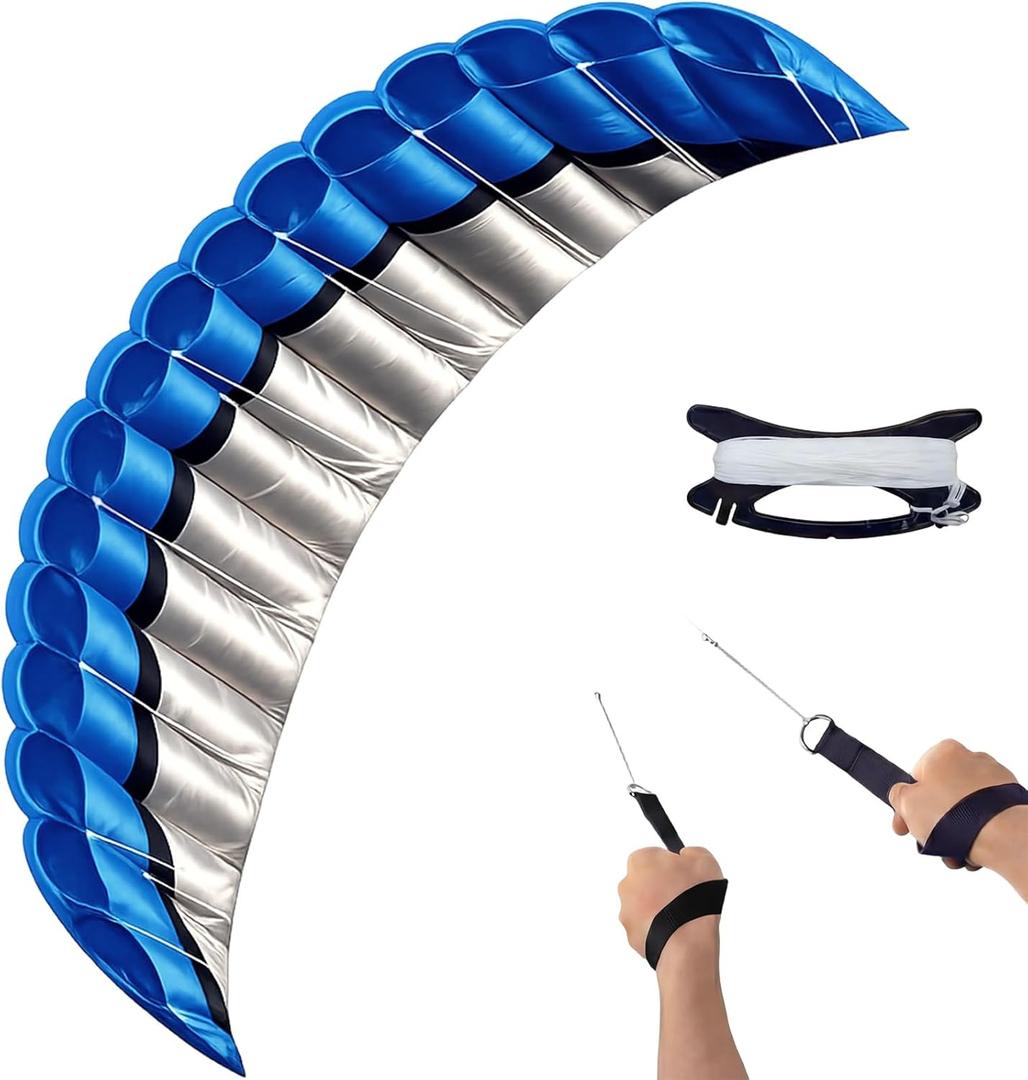 2.5m Dual Line Stunt Parafoil Kites with Flying Tool Power Sports Kite Outdoor for Beach Open Space Outdoor Places, Blue