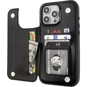 ONETOP Compatible with iPhone 16 Pro Max Wallet Case with Card Holder, PU Leather Kickstand Card Slots Case, Double Magnetic Clasp and Durable Shockproof Cover 6.9 Inch (Black)
