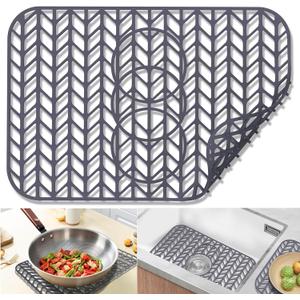 Sink Protectors for Kitchen Sink 16x12 & 18x12 & 19x13 & 24x12.5 & 26x14 & 28x14 & 29x15,Silicone kitchen sink mats protector for bottom of farmhouse sink(19"x13"Gray)