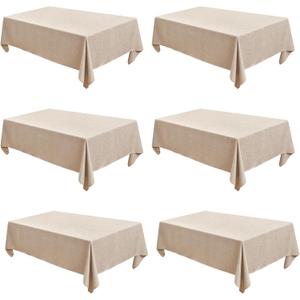 Fitable Faux Linen Beige Tablecloths for Rectangle Tables 90 x 156 Inch 6 Pack Fabric Textured Washable Table Clothes Floor Length Table Covers for Wedding, Party, Banquet, Birthday