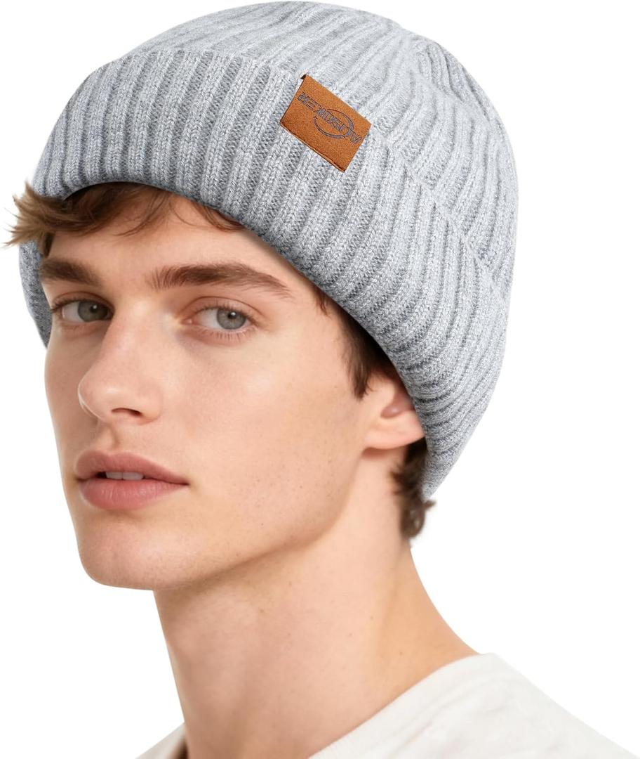 AlisOker Beanie Hat for Men Women, Unisex Warm Winter Knit Cap Soft Fleece Lined Hat (Gray)