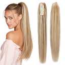 SEGOHAIR Human Hair Claw Clip Ponytail Extension 100% Real Human Hair Clip-In Extensions for Women Long Straight Pony Tails 18 Inches 115g #18P613 Light Blonde mixed Bleach Blonde
