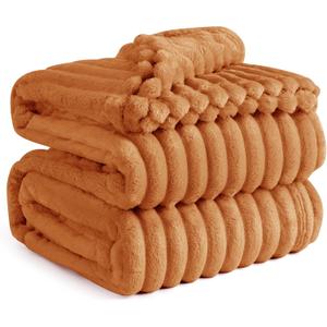 Bedsure GentleSoft Queen Blanket for Bed - Cozy Soft Fall Blankets for Women, Cute Large Fall Throws for Girls, Orange, 90x90 Inches