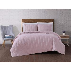 Brooklyn Loom White Heather Faux Fur Wool Quilt, Full/Queen, Light Pink