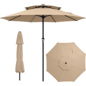 AreShark 11ft 2 Tiers Patio Umbrella - Outdoor Umbrella Waterproof UV Protection, Market Table Umbrella w/ 8 Sturdy Ribs&Crank for Pool, Porch, Garden(Beige)