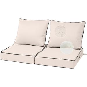 24X24-2set,Outdoor Chair Cushions, 30D High-Density Foam Patio Chair Cushions, Water-Resistant UV 2000H Color Fastness Outdoor Seat Cushions for Patio Furniture Sofa,Cream + Black Piping