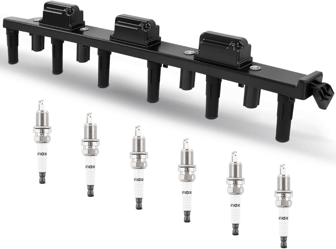 UF296 Ignition Coil & Iridium Spark Plugs Compatible with Jeep 2000-2004 Grand Cherokee L6 4.0L, 2000-2006 Wrangler TJ L6 4.0L, Replaces 56041476AA 56041476AB C1263