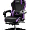 Gaming Chair,Ergonomic Massage Computer Office Desk Chair with Footrest,Pocket Spring Cushion,Reclining Leather Adjustable Gamer Chair with Headrest and Lumbar Support,Purple, Large