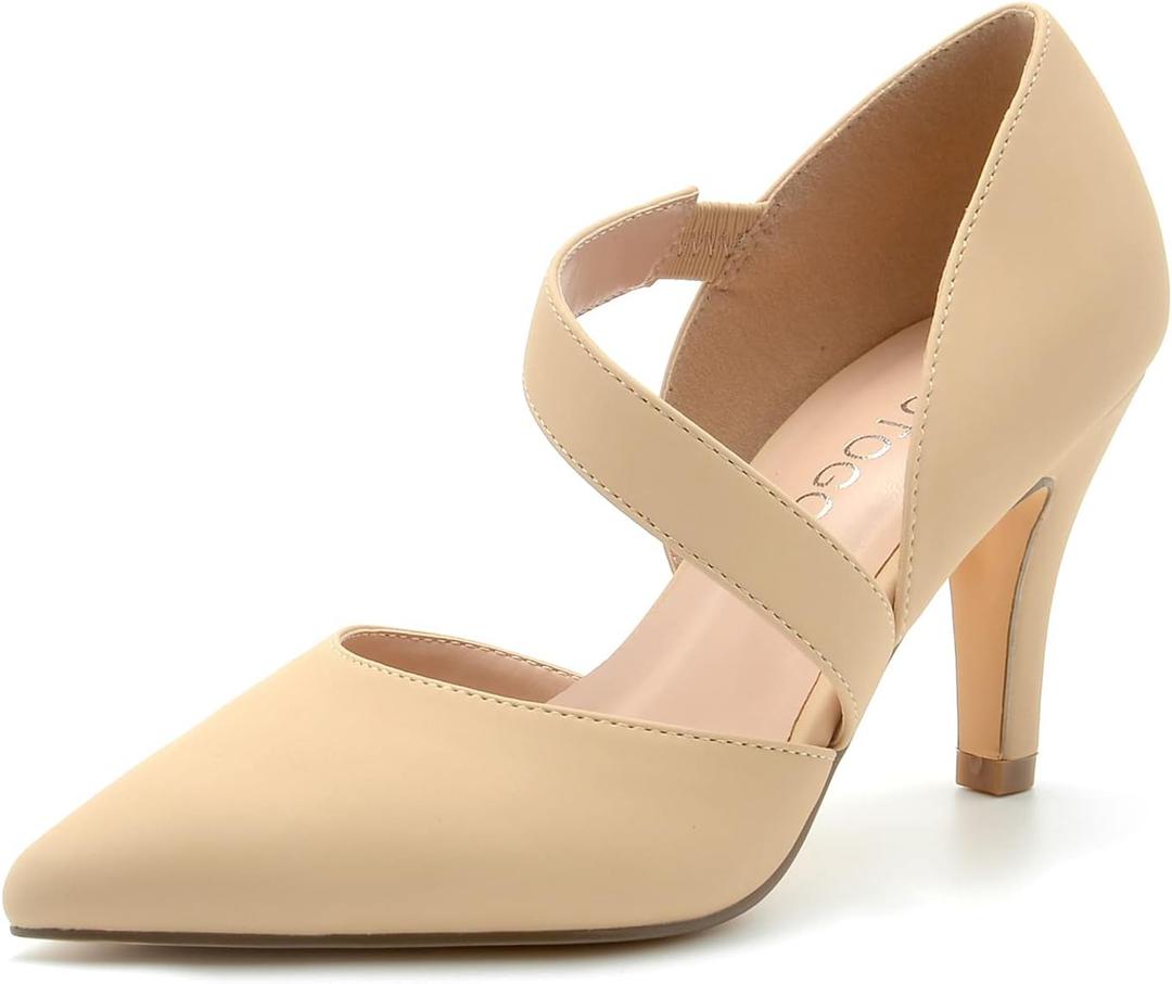 GOTOGO Women's Closed Toe Nude Heel Pointed Toe Pumps 3 inch Dress Shoes for Women (Nude Nubuck. 9)