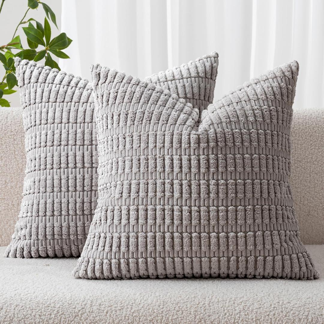 MIULEE Lumbar Corduroy Decorative Throw Pillow Covers 12x20 Light Grey