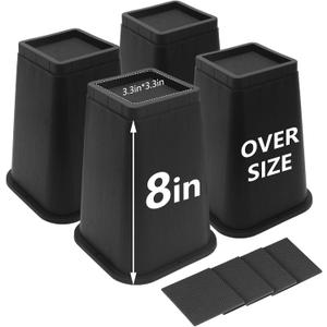 Bed Risers 8 Inch Heavy Duty, 4 Pack Furniture Risers for Dorm Twin XL Table Desk Sofa Couch Cabinet Bed Frame, Black Bed Lifts Risers