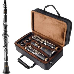EASTROCK Bb Clarinet 17 Keys ABS Material Wide Range of Tones Particularly Beginner & Students-friendly with Using Tools and 2 Replaceable Barrels (black)