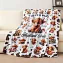 Highland Cow Blanket Gifts for Women Girls Ultra Soft Flannel Highland Cow Print Throw Blanket Cows Lovers Gifts Birthday Decor for Kids Adults Stuff 50"x40", 7 PCS Queen Flat Fitted Sheet